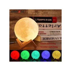 3D Moon Lamp Night Light Imprimé Lampe avec USB Rechargeable Tactile Luminosité TAILLE 15CM